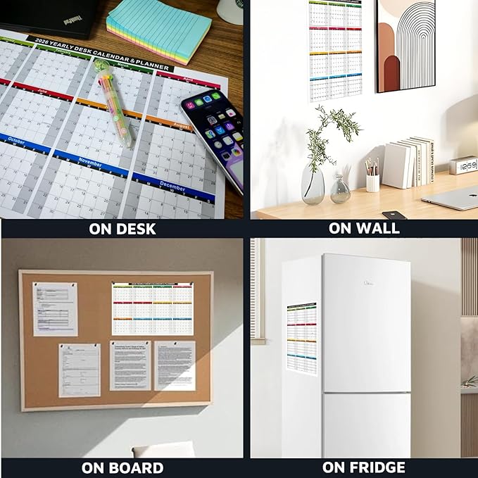 2-Pack 2026 Wall Desk Calendar 11x17 Inch, Reversible 2-Sided Horizontal or Vertical, 12 Month with Generous Block Space & Holidays Marked for Office, Home, School (Thick Cardstock)