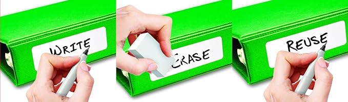 Jokari Erasable Reusable Office and School Binder Labels, 3.4 x 1 Inch. Kit Includes 20 Pack of Stickers with Fine-Tipped Permanent Marker and Eraser