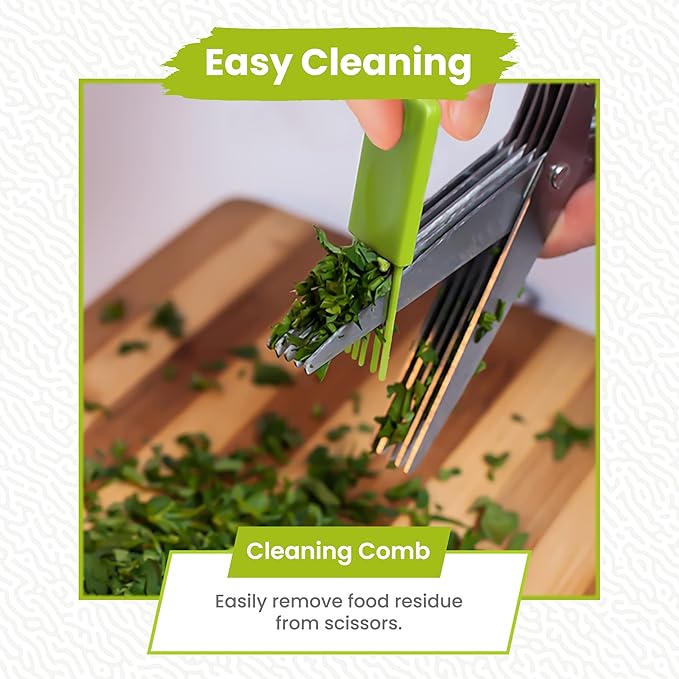 5-Blade Stainless Steel Herb Scissors Set with Vegetable Peeler, Shredder & Cleaning Comb โ Multi-Use Herb Stripper for Chopping, Slicing, Shredding Kale and Fresh Herbs