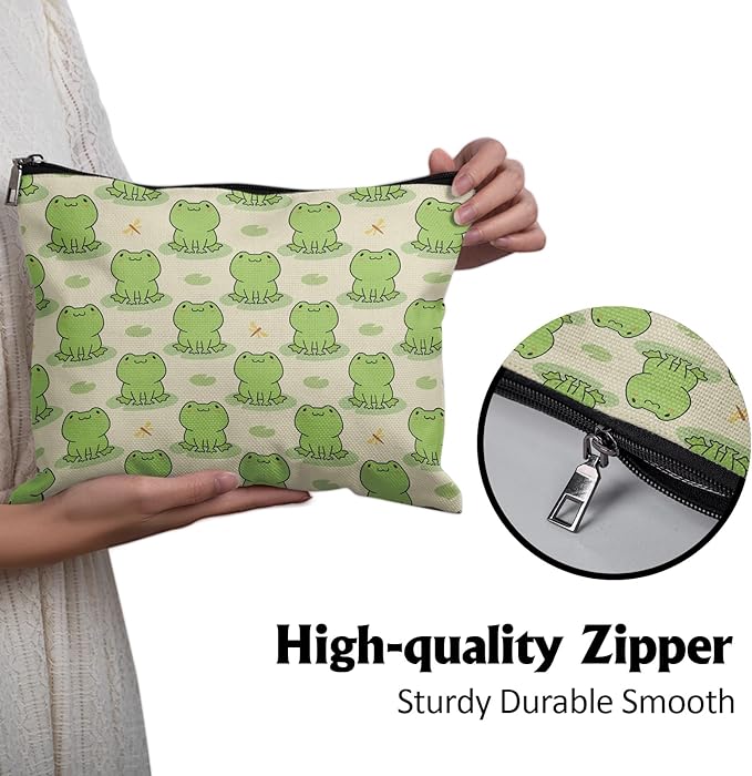 Cafl Cute Frogs Makeup Bag Frog Cosmetic Bag for Women Large Capacity Make Up Bag Portable Travel Toiletry Pouch Organizer 10 * 8inch