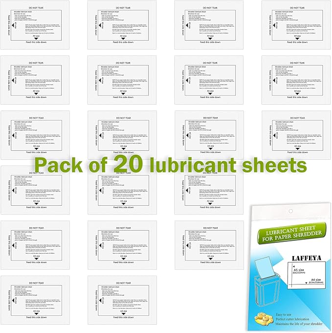 laffeya Shredder Lubricant Sheets & Paper Shredder Sharpening Cleaning Sheet, Shredders for Home Office Lubricant Sheets (20)