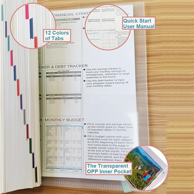 Budget Planner - Monthly Budget Book with Expense Tracker Notebook, Undated 12 Month Bill Organizer & Finance Planner to Manage Your Money, Account Book with Colorful Tabs, 5.8" x 8.5", Beige