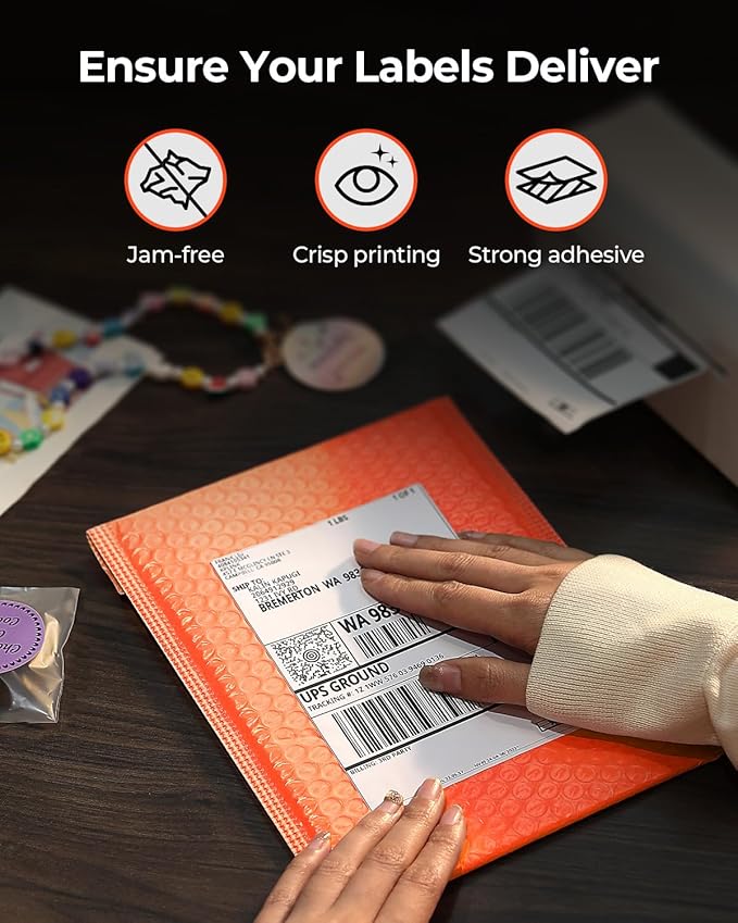 MUNBYN 4x6 Inch Direct Thermal Labels, 6000 Labels/12 Stacks(500 Pcs per Stack), Fanfold Shipping Label Paper for Thermal Printers, Permanent Adhesive Mailing Postage Labels for Shipping Packages