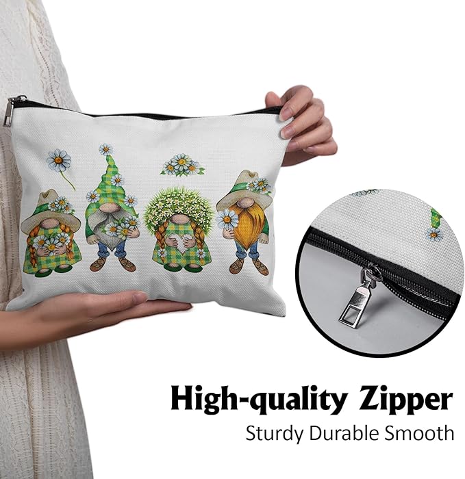Cafl Watercolor Сhamomile Gnome Makeup Bag Meadow Flowers Gnomes Cosmetic Bag for Women Large Capacity Make Up Bag Portable Travel Toiletry Pouch Organizer 10 * 8inch