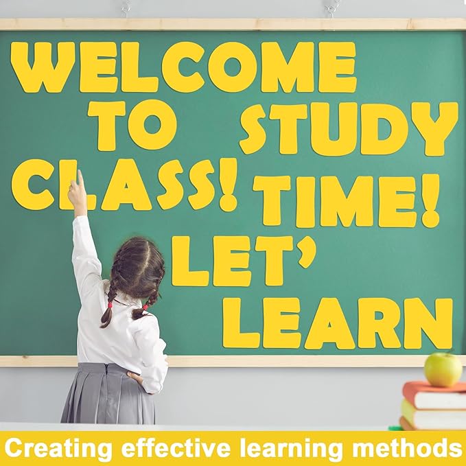 Qyeahkj 150 PCS Large 6" Font Bulletin Board Letters Pure Yellow Punctuation Cutouts Combo Set Letters Border Decoration for Classroom Alphabet Poster Wall Bulletin Board Display Home School Decor