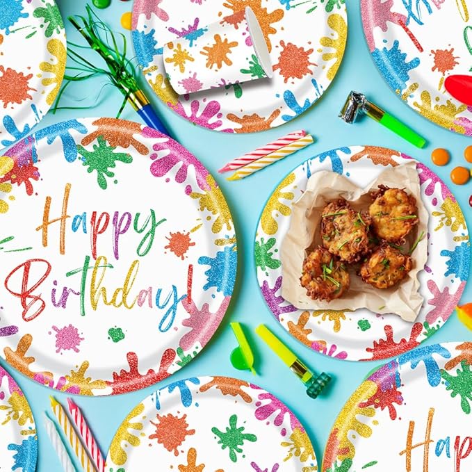 140PCS Paint Splatter Party Decorations, Painting Party Tableware Set Plates,Napkins,Cups for Art Painting Party Supplies Birthday Baby Shower Decorations