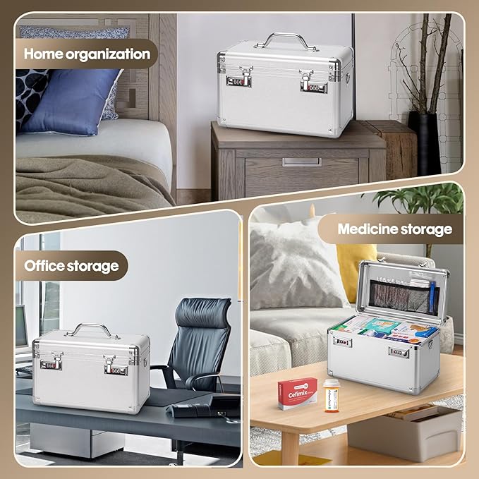 Large Lock Box - Security Combination Lock Box, Locking Storage Case for Personal Items and Medicine, Childproof Lockable Lockbox for Home/Office/School, 10.2x6.8x6.9 Inch, Silver