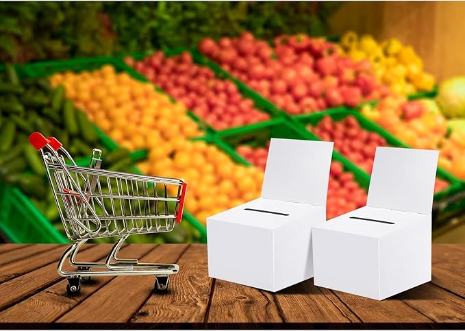 6 Pcs Raffle Boxes Ballot Box for Fundraising, 6.5 x 4.5 x 4.5 Inch Cardboard Box with Slot for Ticket and Removable Header Donation Boxes for Collecting Business Card Voting Contest(White)