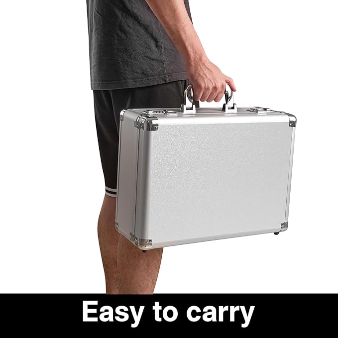 Security Lock Boxes - 16.9 x 12.2 x 6.3 Inch Large, Portable Locking Storage Totes with Dual Combination Locks, Medicine Lock Box, Lock Boxes for Personal Items, Cash & Briefcase - Silver