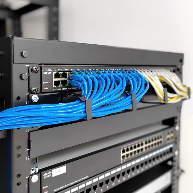 RIVECO 2PCS 1U Cable Management for Rack & Server Cabinet, Network Cord Wire Managing 19” Rack Mount 4 D-Rings Large Capacity