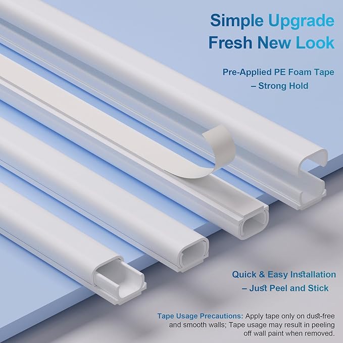 ZhiYo 85in Cord Covers for Wires on Wall, 1 Mini Cord Hider Wall, Self-Adhesive Wire Covers for Cords, Paintable TV Cable Hider Cable Management Kit, 6X L14.2in, W0.46in H0.3in, CMR05 White