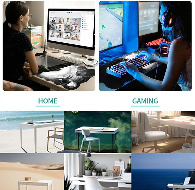 Desk Mat, Mouse Pad with Wrist Rest, 4-in-1 Large Mouse Pads for Desk, Ergonomic Mouse Pad and Keyboard Wrist Rest Gaming Keyboard Mat for Office,White and Black Horse