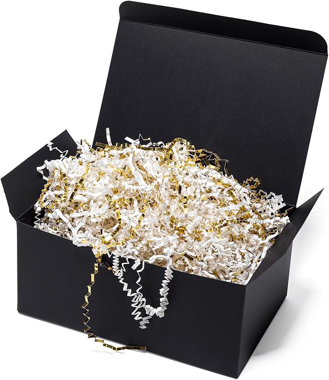 Mefleet 2 LB Crinkle Cut Paper Shred Filler White & Gold Crinkle Shredded Paper for Gift Box - Gift Basket Bag Filler - Grass Cushion Stuffing for Christmas Holiday Packaging Wrapping