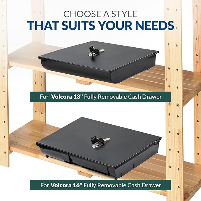 Volcora Cash Drawer Tray with Locking Cover - 14.1 x 13 x 2.5 Inch Metal Cash Lock Box with Lid - 5 Bill / 8 Coin Cash Tray Money Organizer - 16" Cash Registers with Fully Removable Tray