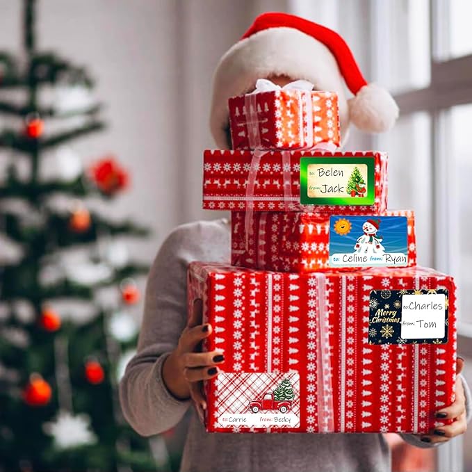 Large Foil Christmas Sticker Labels,Self Adhesive Gift Stickers Holiday Gift Name Decals for Present/Wrapping Paper Decorations(100 Count)