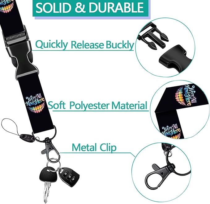 Halloween Lanyards for Id Badges, Funny Alice in Wonderland Cheshire Cat Lanyard with ID Holder, Adjustable Breakaway Teacher Lanyards for Id Badges Keys, Retractable Keychain Badge Reel