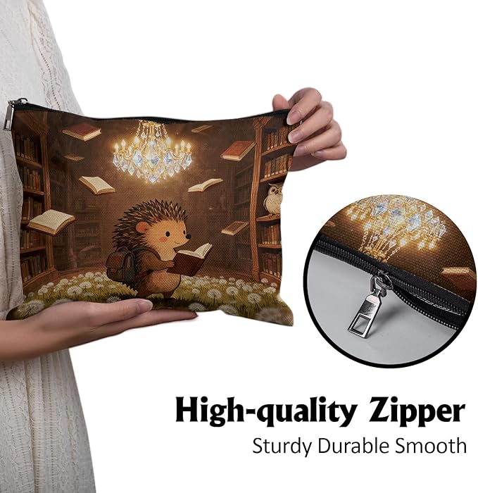 Cafl Hedgehog Magical Library Makeup Bag Reading Cosmetic Bag for Women Large Capacity Make Up Bag Portable Travel Toiletry Pouch Organizer 10 * 8inch
