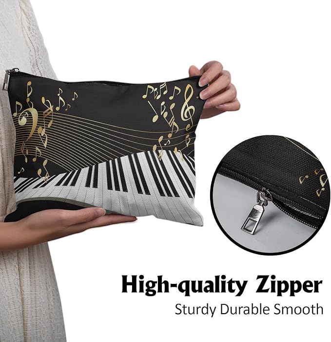 Cafl Piano Keyboard Makeup Bag Musical Notes Cosmetic Bag for Women Large Capacity Make Up Bag Portable Travel Toiletry Pouch Organizer 10 * 8inch