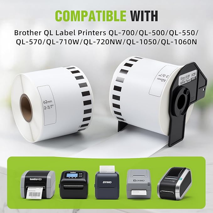 2-3/7"x 100' Continuous Labels Replacement for Brother DK-2205 Paper Label Maker Tape Use with QL-1060N QL-1050 QL-720 QL-710 QL-570 (8 Rolls,1 Reusable Frame)