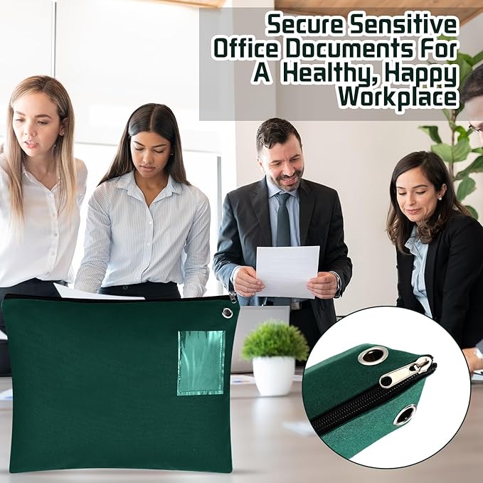 4 Pcs Interoffice Mailer Canvas Transit Sack Zipper Bag 18" x 14" Large Zipper Pouch with Grommet Interoffice Mail Bag (Green)