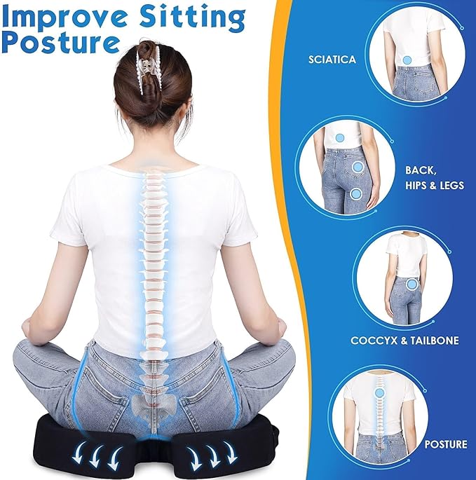 TushGuard Seat Cushion for Office Chair Memory Foam Non-Slip Desk Seat Cushion Back, Coccyx, Sciatica, Tailbone Pain Relief Butt Pillow for Office Chair, Car, Wheelchair, Black