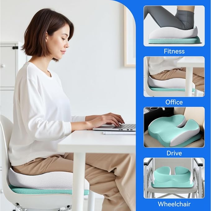 Seat Cushions for Office Chairs Wheelchair Cushion for Long Sitting Back Pain,Memory Foam Seat Car Computer Desk Chair Cushion,Coccyx Cushion for Tailbone Pain Relief Cushion Office Chair Butt Pillow