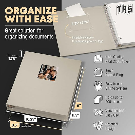 Customizable 1-Inch 3-Ring Binder with Linen Cover & Insertable Window – Ideal for Photos, Portfolios, Recipes, and Presentations – Durable, Eco-Friendly – Made in The USA (Canvas Linen)