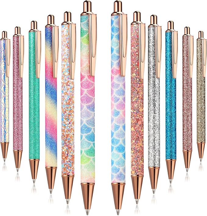 Zonon 30 Pcs Sparkly Pens Fancy Glitter Shiny Metal Retractable Ballpoint Pens Black Ink Medium Point 1. 0 mm Click Ball Pen for Office Supply Woman Adults Teachers End of Year Graduation Gifts