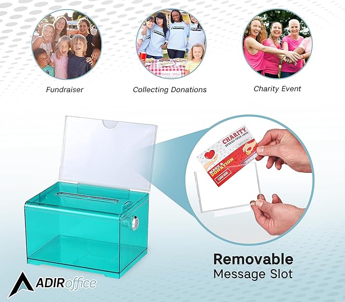 Adir Suggestion Box with Slot and Lock – Acrylic Donation Box for Fundraising, Drawing Box for Raffle, Funraiser Box, Tip Box with Lock - 6.25x4.5x 4 Inches voting box with slot and Sign Holder