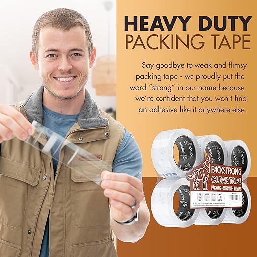 Packstrong Industrial Grade Clear Packing Tape 36 Rolls - Extra Strong - 110 Yards per Roll - 2" Wide x 3.1 mil Thick, Acrylic Adhesive Heavy Duty Tape
