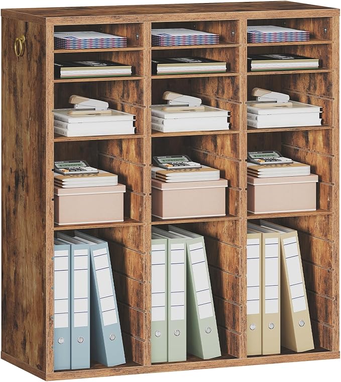 HOOBRO Literature Organizer, 36Compartments Wooden Mail Organizer, Countertop Literature Sorter with Adjustable Shelves for Home, Office, School, Student Mailbox for Classroom, Rustic Brown FG123WF01