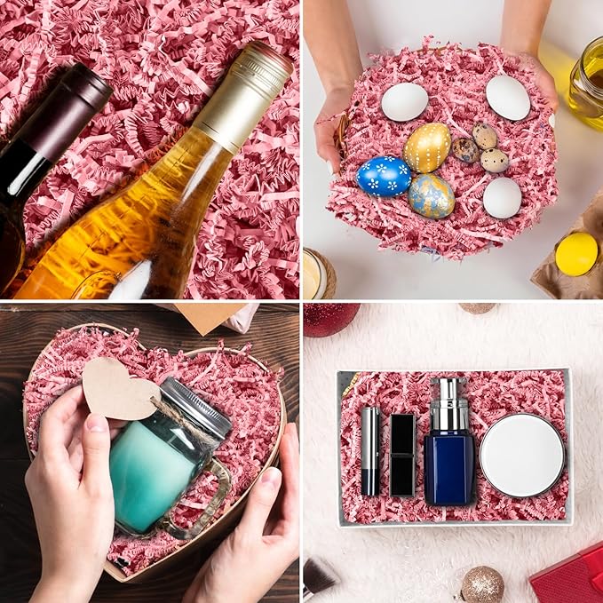 Darfukei Shredded Paper For Gift Baskets, 1/2LB (8 oz) Crinkle Paper Filler, Pink Mother's Gifts Day Baskets Grass, Crinkle Cut Papers Shred For Birthdays, Weddings,Boxes Bags, Basket Filler ,Anniversaries,Gift Wrapping