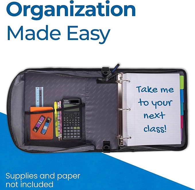Case-it The Universal Zipper Binder - 2 Inch O-Rings - Padded Pocket Holds up to 13 Inch Laptop/Tablet - Multiple Pockets - 400 Page Capacity - with Shoulder Strap - Midnight Blue LT-007 (6 Pack)