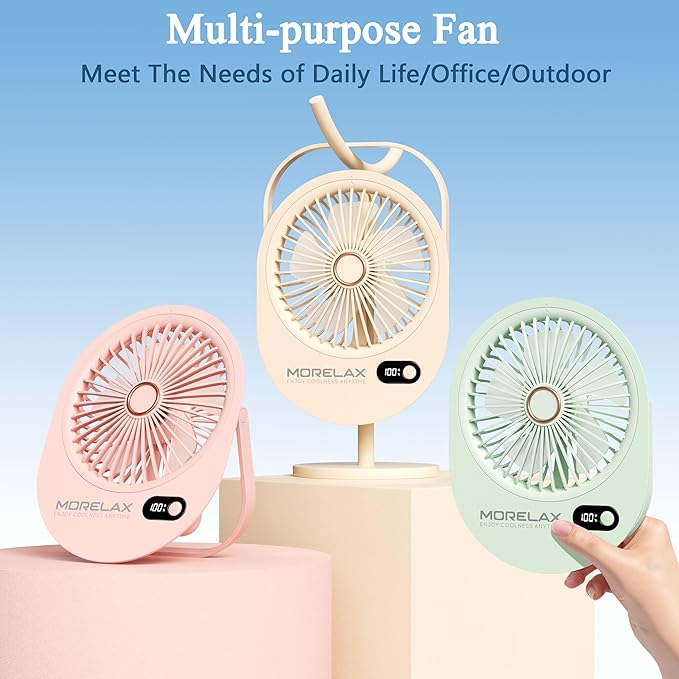 USB Desk Fan, Rechargeable Small Quiet Portable Fan, 180° Folding 6 Speeds Strong Wind Table Fans with Brushless Motor, Mini Desktop Personal Fan for Office/Bedroom, Gifts for Women/Men/girls (Beige)