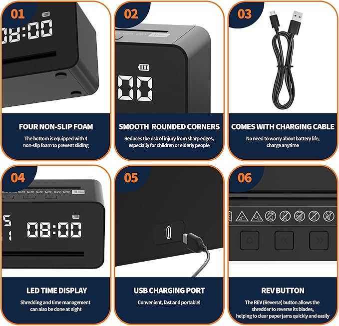 Mini Paper Shredder for Home Office,Small USB Shredder,Strip Cut,Desktop Clock Design,10 Mins Running Paper Cutting Tool, Portable Paper Shredder for Home Use, Stationery Christmas Birthday Gift