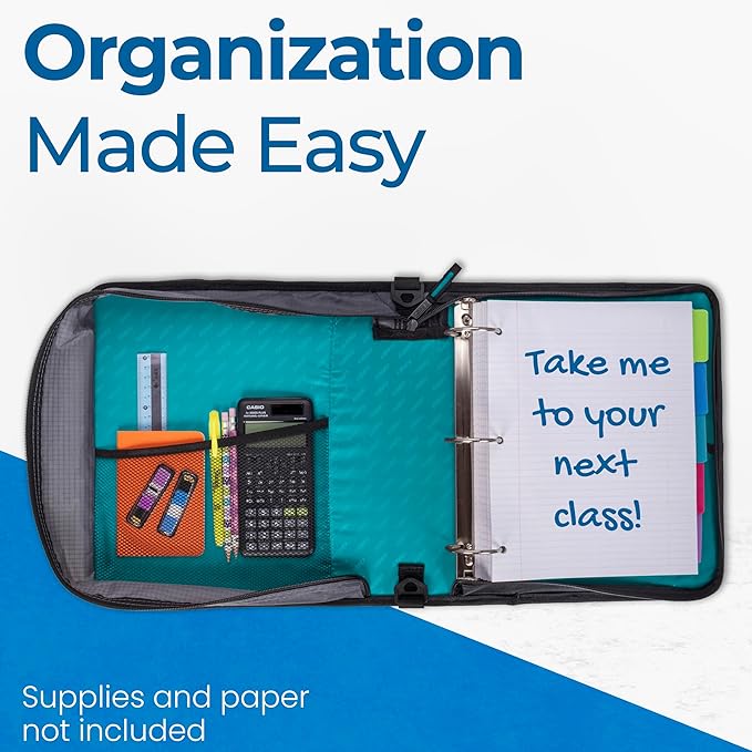 Case-it Universal Zipper Binder | 2-Inch O-Rings, 13-Inch Laptop/Tablet Padded Pocket, 400 Sheet Capacity, Multiple Storage Pockets & Shoulder Strap | School & Office Organizer | LT-007 Spearmint