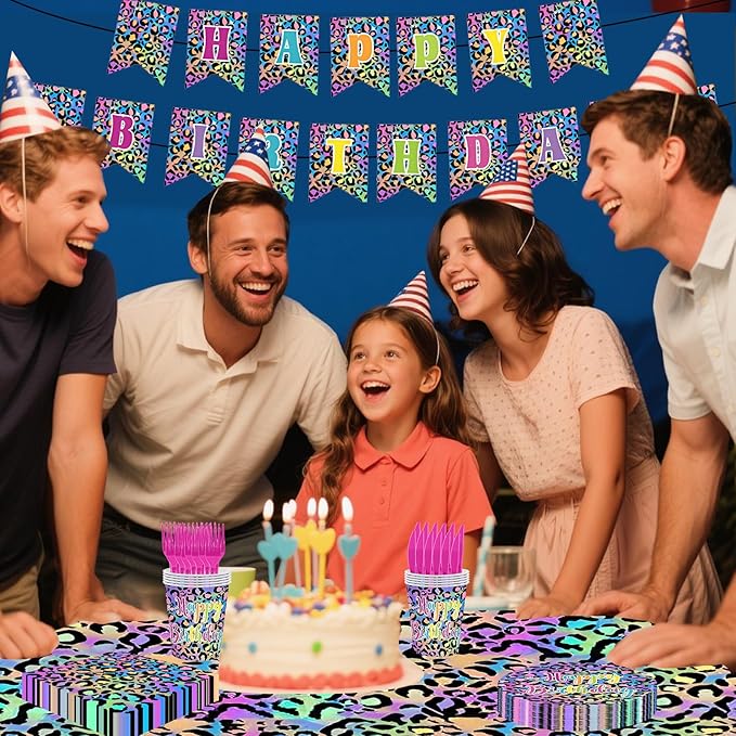 142PCS Leopard Print Party Decorations,Jungle Animal theme Decorations Include Tableware, Plate, Cup, Napkin, Cutlery, Animal Cheetah Print Birthday Party Supplies Serve 20