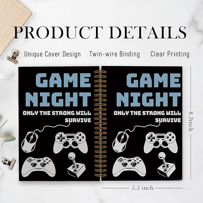 Game Night Spiral Notebook, Gamer Gifts for Video Game Lovers, Boys Journal Notebook, Gaming Gifts Notebooks for School Work, Gamer Office Supplies Gifts for Boys Kids Colleagues, 5.5X8.3 Inch