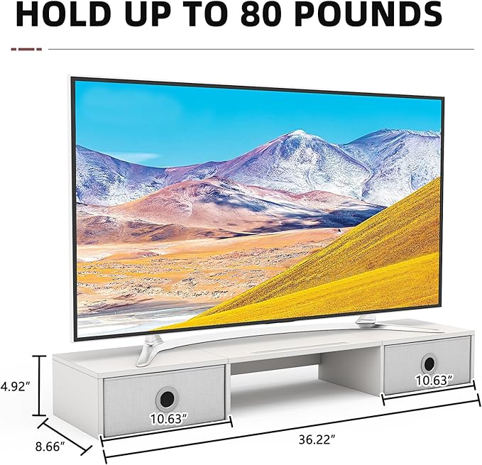 YAOHUOO Dual Monitor Stand with LED Light 2 Drawers, Computer Monitor Riser for 2 Monitors, Large Desktop Organzier with Storage for PC/Laptop/Computer/TV Screen/Printer