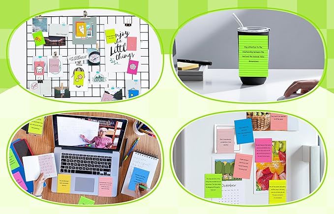 (15 Pads) Lined Sticky Notes 4x6 in Post, 7 Bright Colors with Lines Self-Stick Note Pad it, Strong Adhesive, Big Rectangular Sticky Pads for Office, Home, School, Meeting
