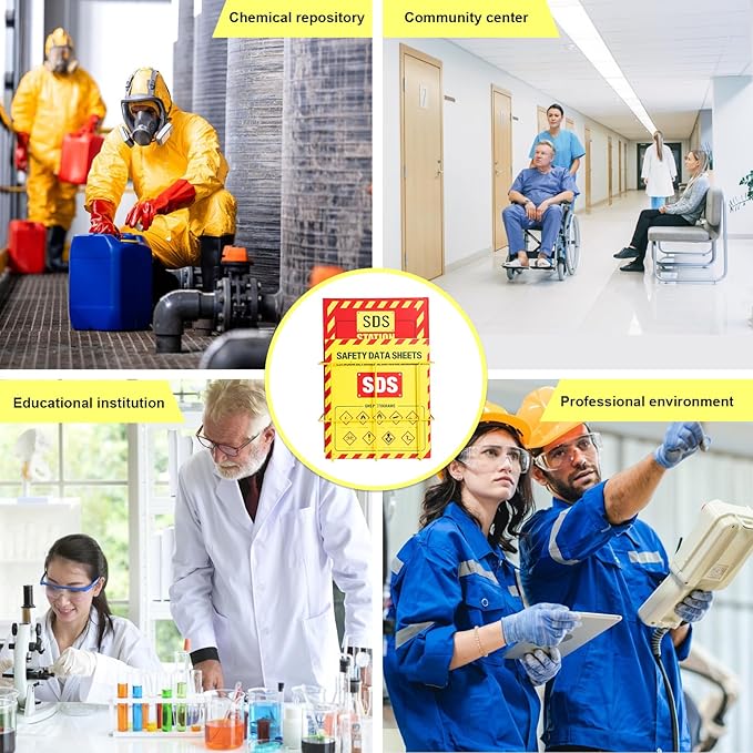 MSDS SDS Binder and Wall Station,Yellow Heavy Duty 3 Inch Material Safety Data Sheet 3 Ring Binder with SDS Wire Rack and Display Sign, Chain,Mounting Hardware,Safety Posters,MSDS Labels