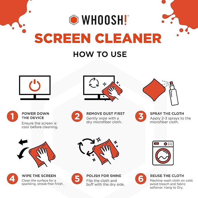 WHOOSH! Screen Shine Go - 1 fl oz Refillable Screen Cleaner Kit with Microfiber Cloth for MacBook, Phone, iPad & Eyeglasses - Powerful Streak-Free Cleaning - Pocket-Sized, TSA-Approved for Travel