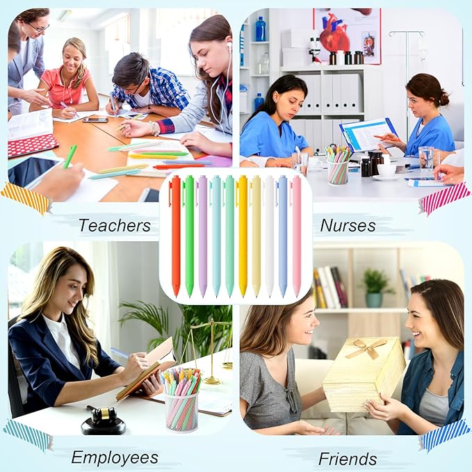 Crtiin 50 Pcs Gel Ink Pens Bulk, Black Ink 0.5mm Fine Point Retractable Pen Smooth Writing Office School Supplies for Teacher Server Operation Christmas Charity Donation Thanksgiving (Macaron)