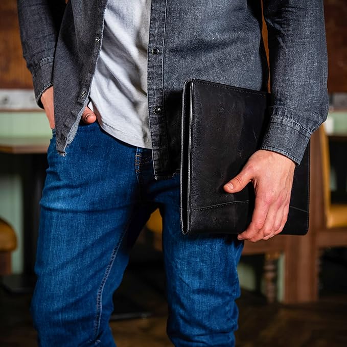 Moonster Leather Portfolio Professional Organizer Padfolio – Resume Leather Portfolio Folder with Luxury Pen - Stylish Document Folio with Business Card Holder - Gift Portfolios for Men