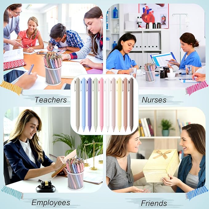 Crtiin 50 Pcs Gel Ink Pens Bulk, Black Ink 0.5mm Fine Point Retractable Pen Smooth Writing Office School Supplies for Teacher Server Operation Christmas Charity Donation Thanksgiving (Pastel Colors)