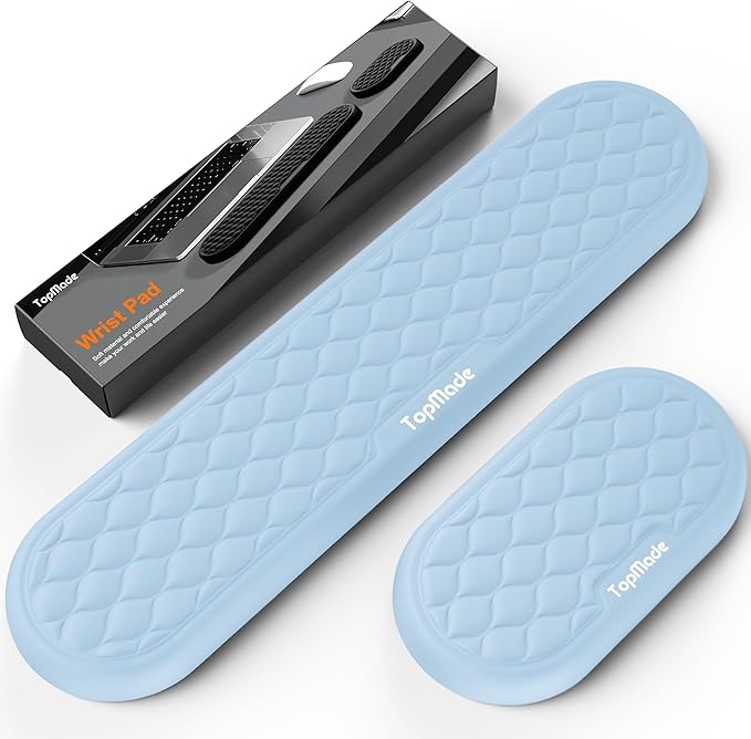 TopMade Upgraded Wider Wrist Rest Set, Soft Memory Foam Keyboard Hand Rest Pad, Computer Ergonomic Keyboard Mouse Wrist Support for Typing Pain Relief, Comfort for Office, Gaming, Study, White Ice