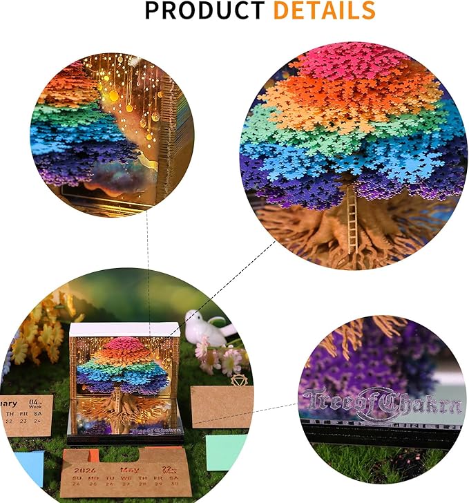 3D Calendar 2026, Timepiece Calendar 2026 with Memo Pad Notepad, Creative Weekly Planner Desk Decoration, Tear-Away 3D Artsy Pads, New Year Gift for Home Office (Battery NOT Included) (Tree of Life)