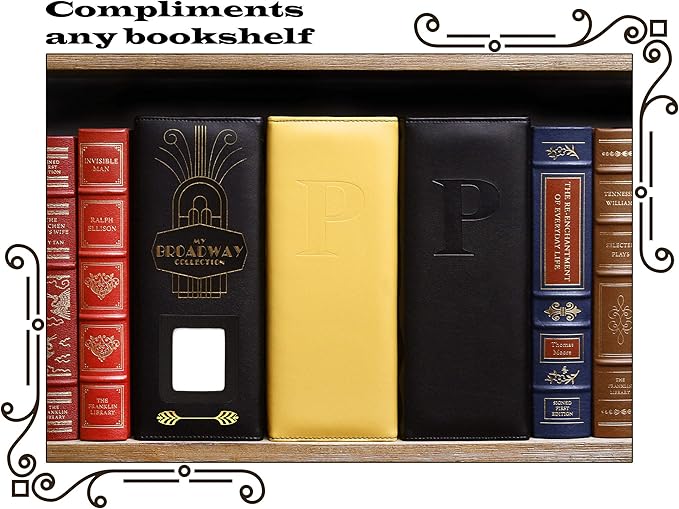 2Fold Binder for Holding Broadway Play Program and Theater Programs with 30 Custom Sheet Protectors - PU Leather - Fits Programs from Mid 1980s to Modern (Black/Gold Foil w/Window)