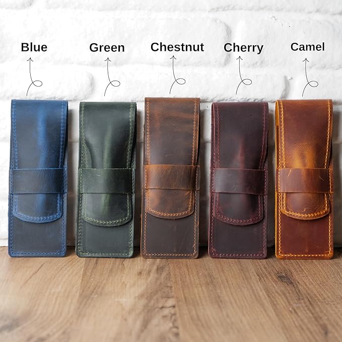 Personalized Leather Pen Holder With Recessed Lid Leather Case Pens Cases for Adults - CHERRY