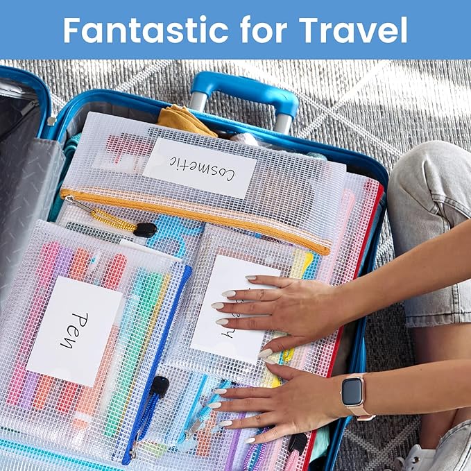 Sooez 24 Pack Super Large Mesh Zipper Pouch Bags, B4 (15.6×11.2 in) Pencil Pouch Bulk with Label Pocket, Waterproof Organizers for Board Game Storage, File Bags for School, Travel & Office, 12 Colors